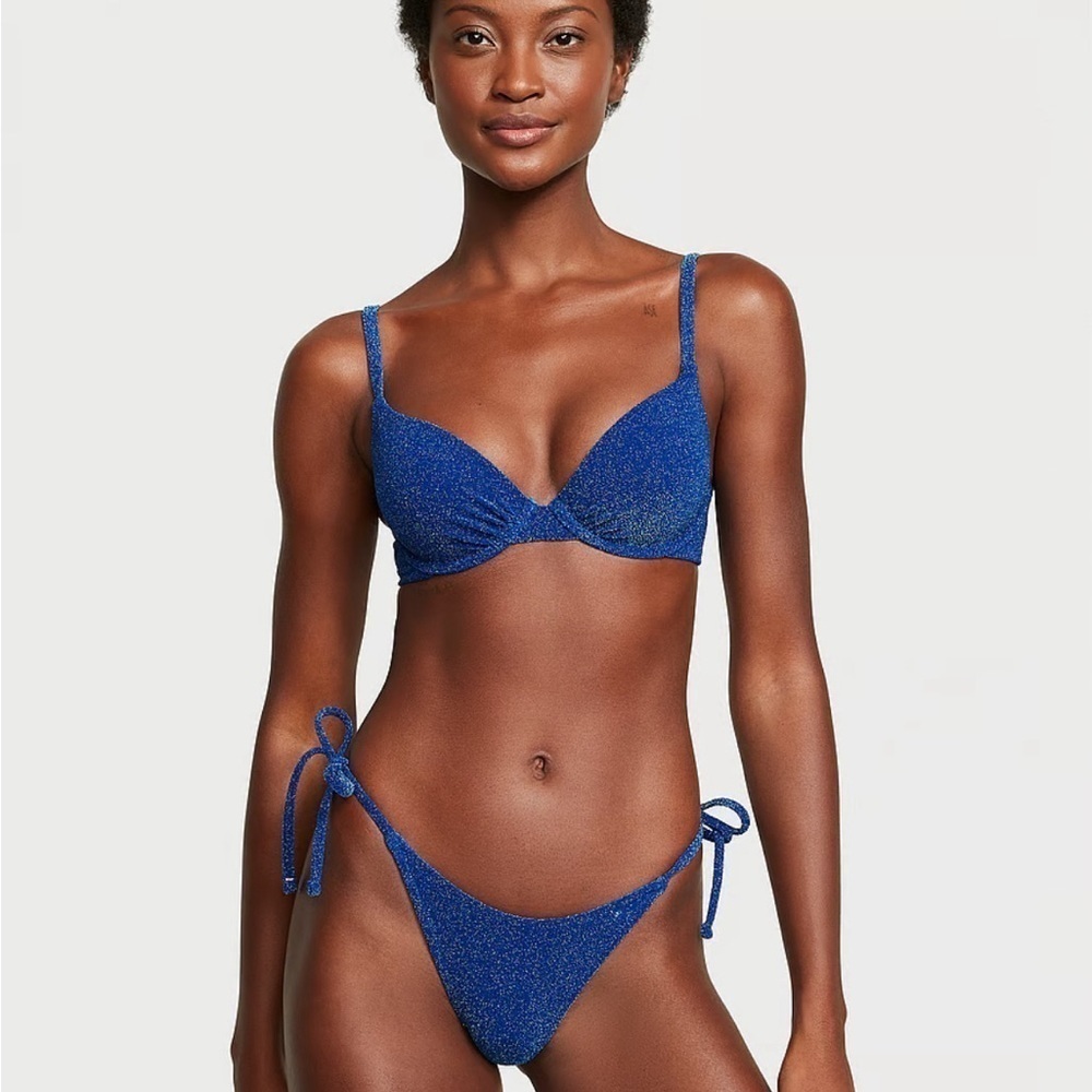 VS Swim Shimmer Icon Push-Up‎ Bikini Top size 36DDD blue sparkle underwire